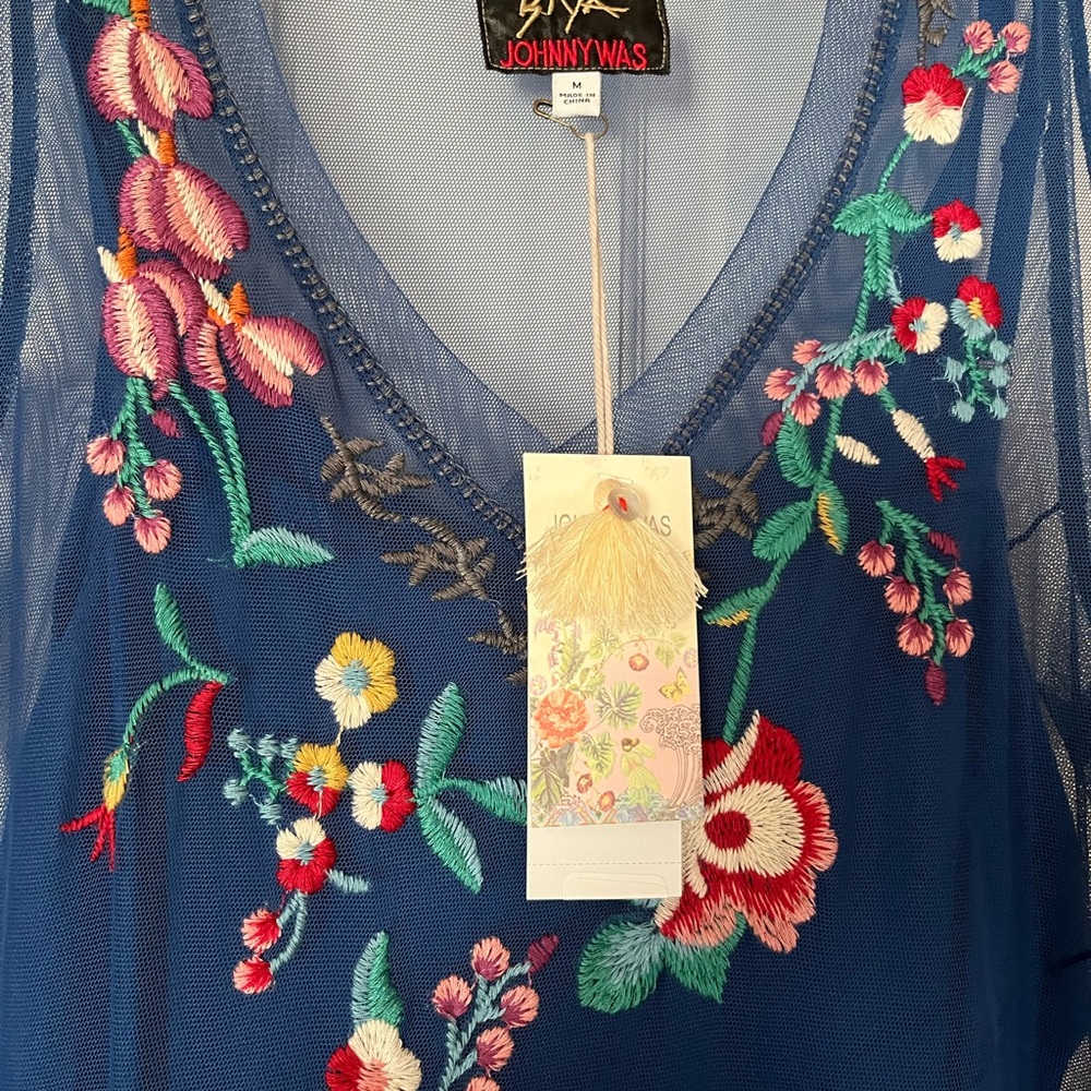 Johnny Was Mazzy embroidered V neck mesh Aline dress. NWT - Picture 6 of 8